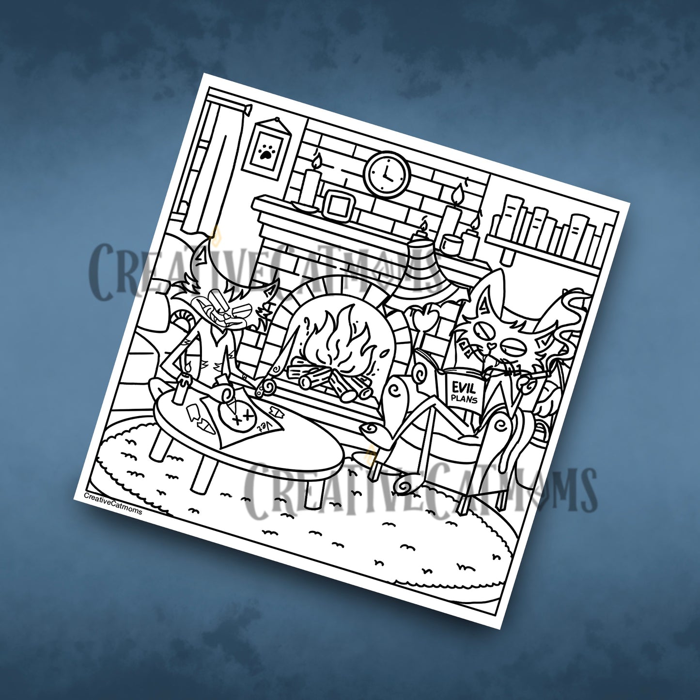 Sushi and Pepper Cozy Living Room Coloring Page