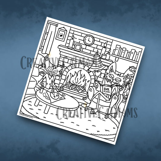 Sushi and Pepper Cozy Living Room Coloring Page